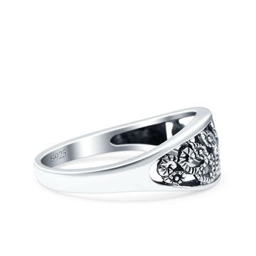 Vines Oxidized Band Solid 925 Sterling Silver Thumb Ring (8mm)